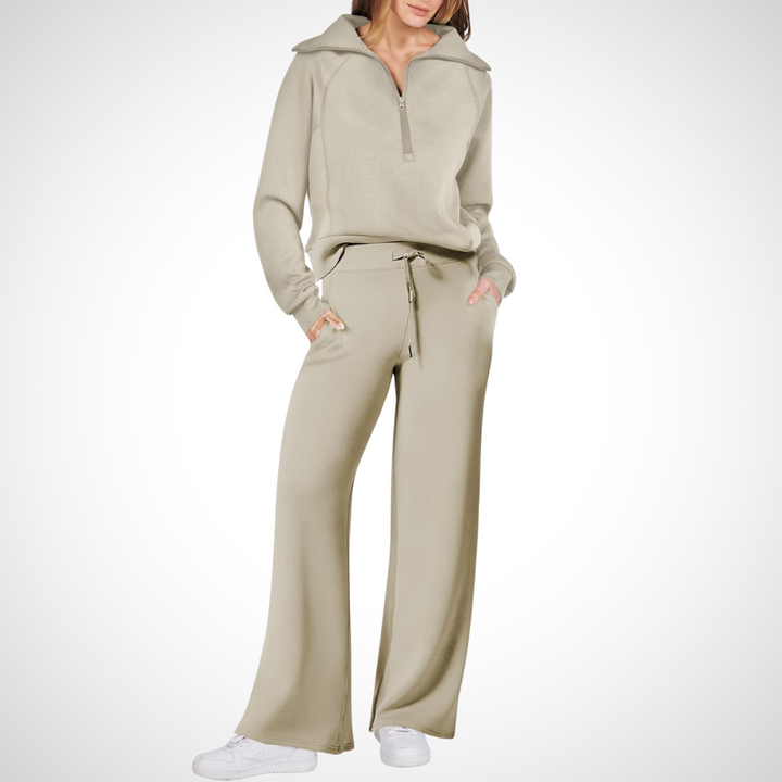 Damen-Set mit Breitem Kragen und Hose mit Geradem Schnitt
