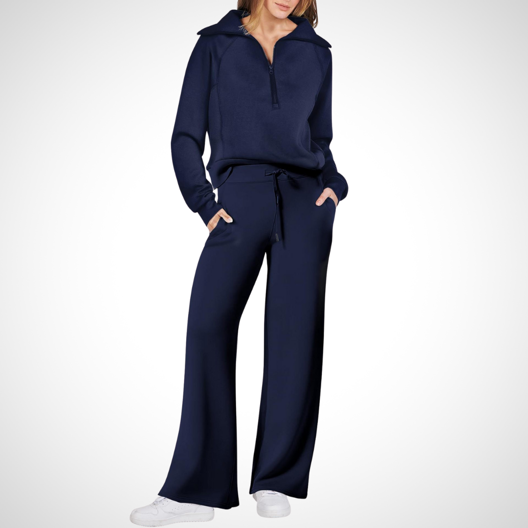 Damen-Set mit Breitem Kragen und Hose mit Geradem Schnitt
