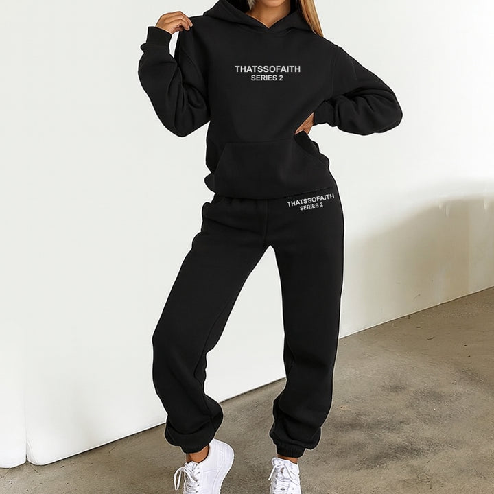 Damen-Set mit Hoodie Kängurutasche und Jogginghose mit Kordelzug