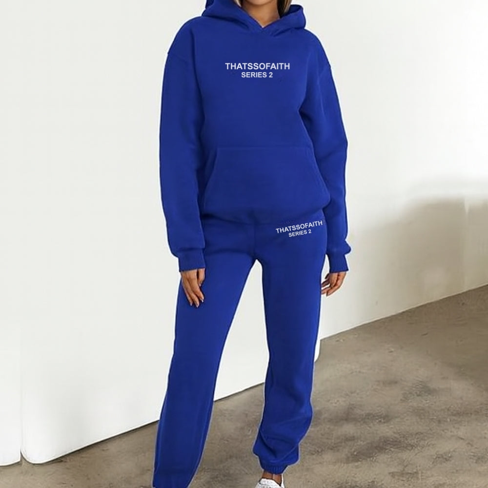 Damen-Set mit Hoodie Kängurutasche und Jogginghose mit Kordelzug