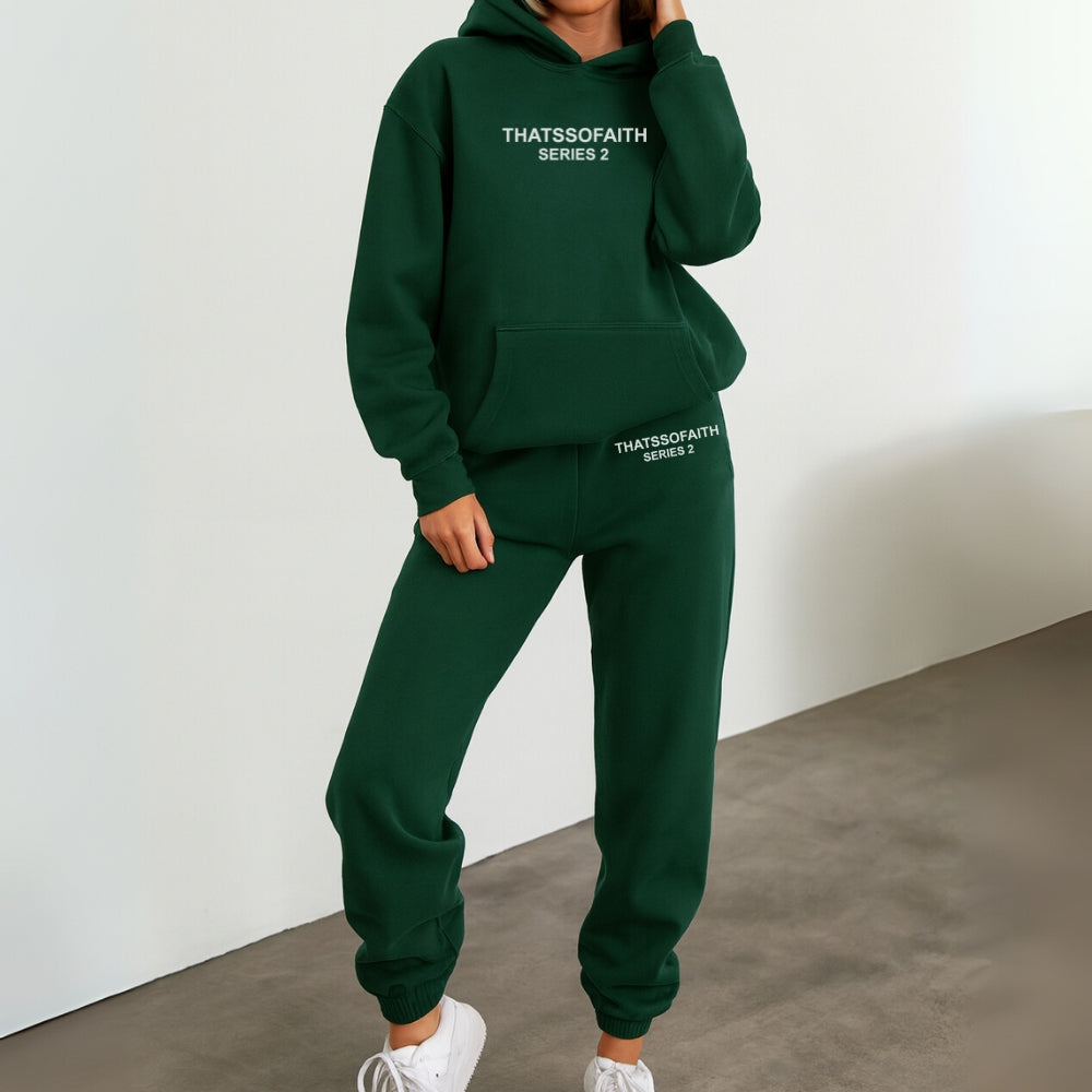 Damen-Set mit Hoodie Kängurutasche und Jogginghose mit Kordelzug