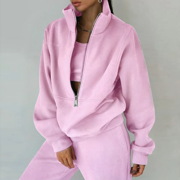Damen Set mit Langarm Oberteil mit Halbzip Innentop und Hose