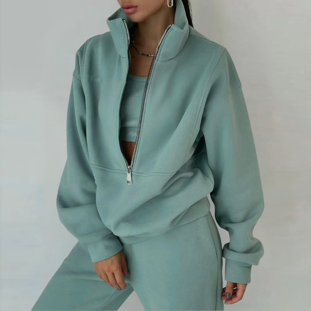 Damen Set mit Langarm Oberteil mit Halbzip Innentop und Hose