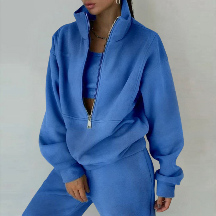Damen Set mit Langarm Oberteil mit Halbzip Innentop und Hose