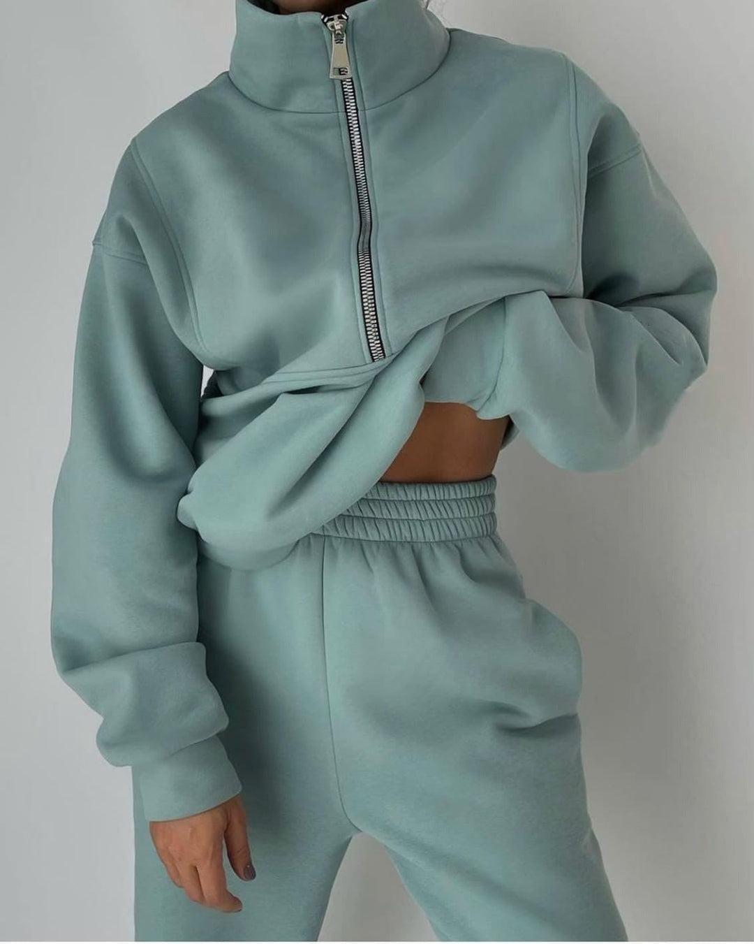 Damen Set mit Langarm Oberteil mit Halbzip Innentop und Hose