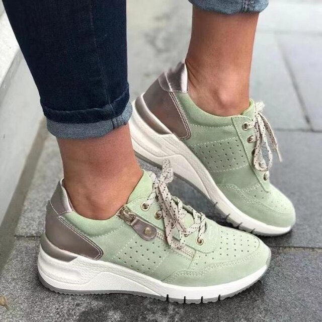Damen-Sneaker mit Schnürung und seitlichem Reißverschluss