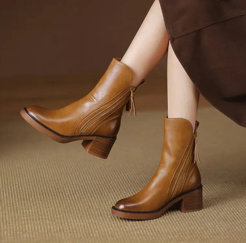 Damen Stiefelette knöchelhoch mit Reißverschluss und Blockabsatz