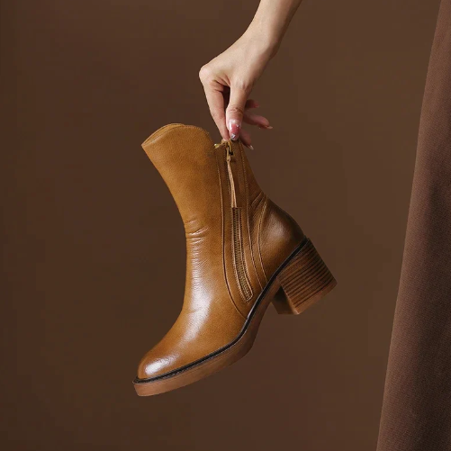 Damen Stiefelette knöchelhoch mit Reißverschluss und Blockabsatz
