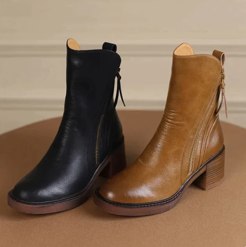 Damen Stiefelette knöchelhoch mit Reißverschluss und Blockabsatz
