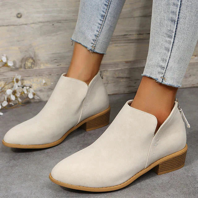 Damen Stiefeletten mit Niedrigem Blockabsatz und Reißverschluss Hinten