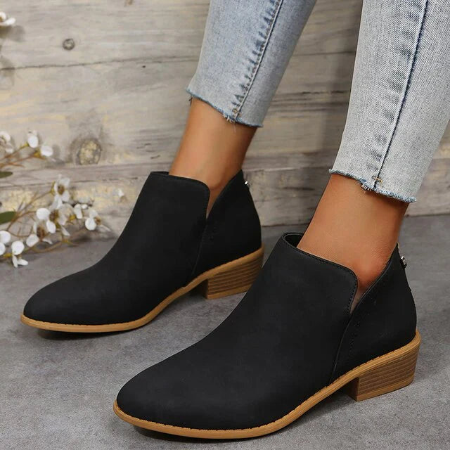 Damen Stiefeletten mit Niedrigem Blockabsatz und Reißverschluss Hinten