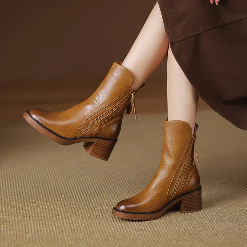 Damen Stiefeletten mit Seitlichem Reißverschlusszug und Blockabsatz