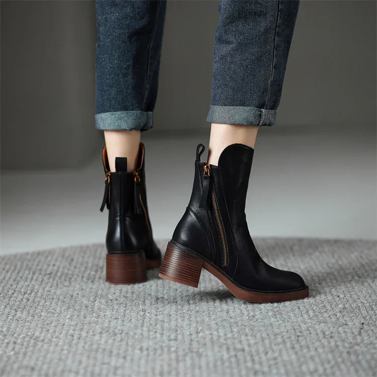 Damen Stiefeletten mit Seitlichem Reißverschlusszug und Blockabsatz