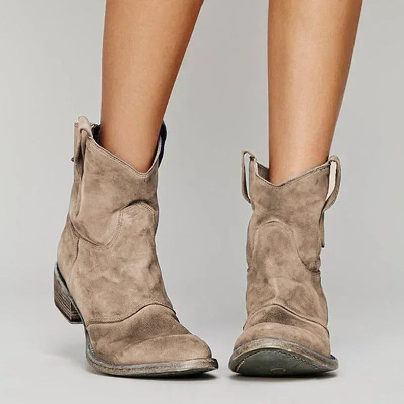 Damen Stiefeletten mit V-förmigem Schaftrand und Anziehschlaufen