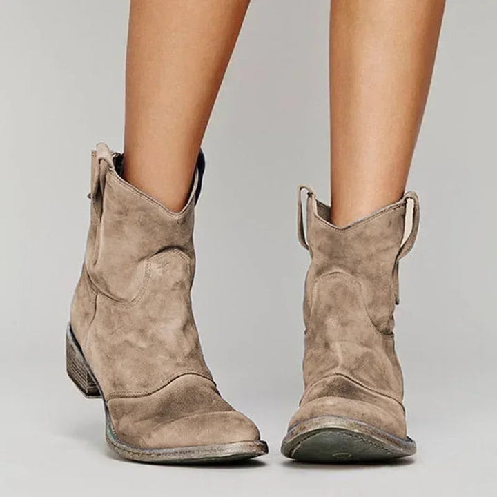 Damen Stiefeletten mit V-förmigem Schaftrand und Anziehschlaufen