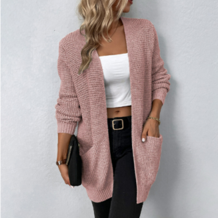 Damen Strickcardigan mit langen Ärmeln und Taschen