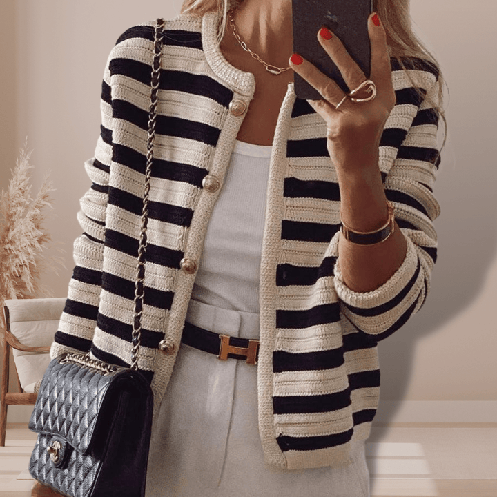 Cardigan da donna Viola con righe e bottoni dorati
