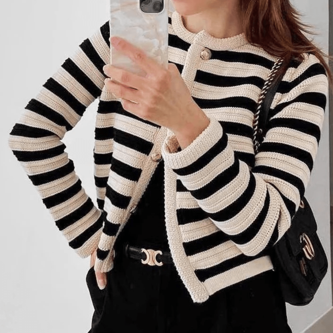 Cardigan da donna Viola con righe e bottoni dorati