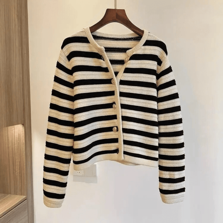 Cardigan da donna Viola con righe e bottoni dorati