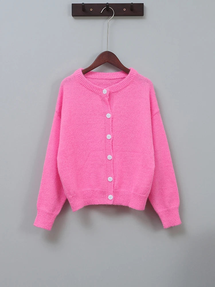 Damen Strickjacke mit Rundhalsausschnitt und Knopfleiste
