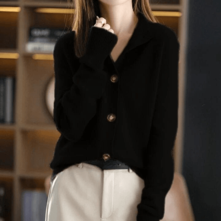 Damen Strickjacke mit Stehkragen und durchgehender Knopfleiste