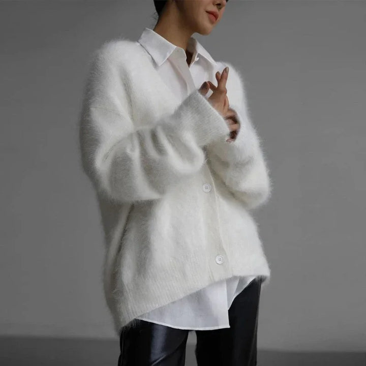 Damen Strickjacke mit V-Ausschnitt Knopfleiste und langen Ärmeln