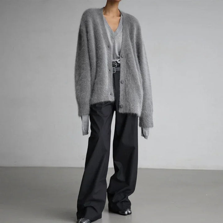 Damen Strickjacke mit V-Ausschnitt Knopfleiste und langen Ärmeln