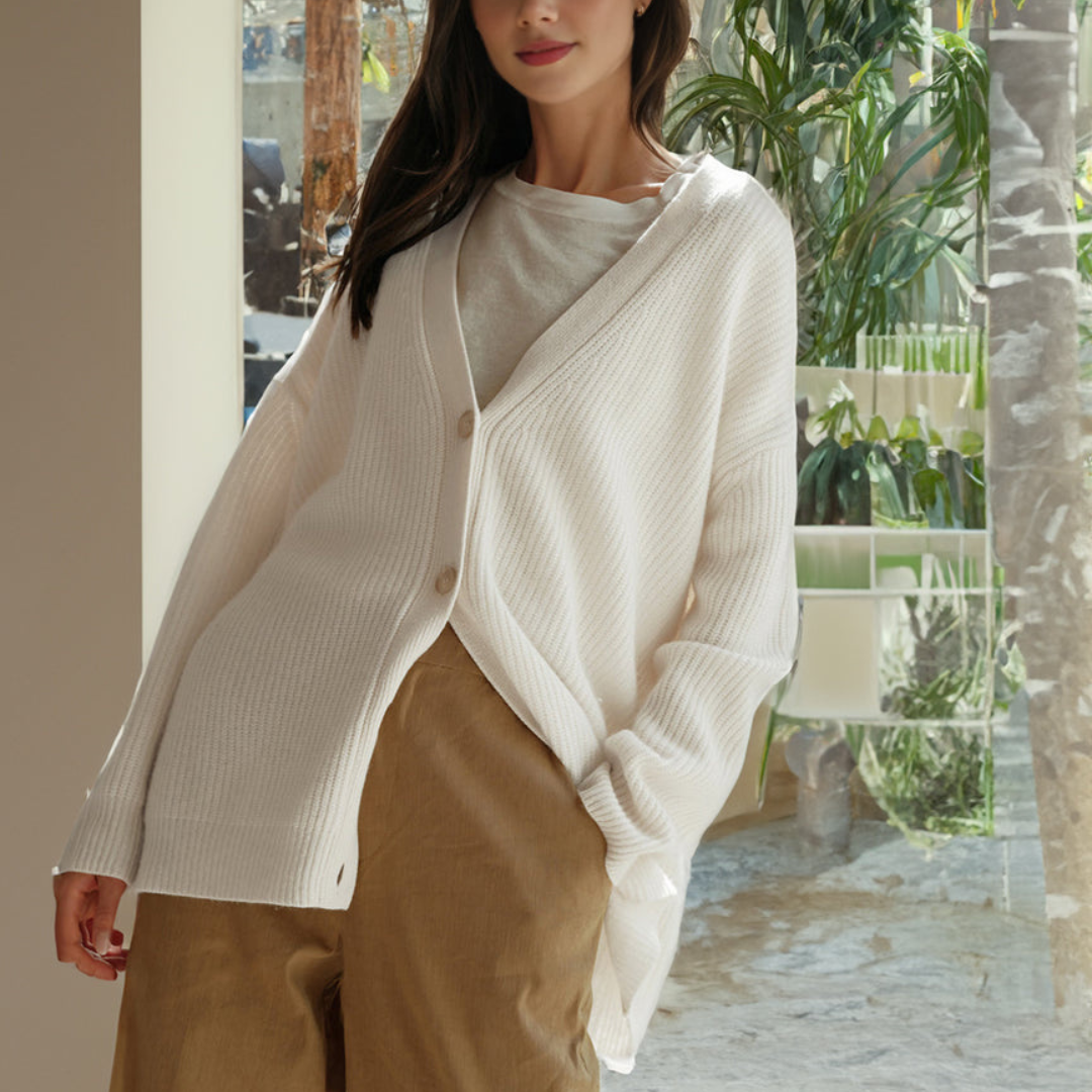Damen V-Ausschnitt Cardigan mit Knopfleiste und Rippbündchen