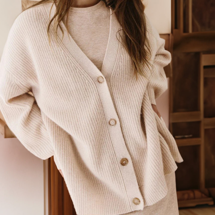 Damen V-Ausschnitt Cardigan mit Knopfleiste und Rippbündchen