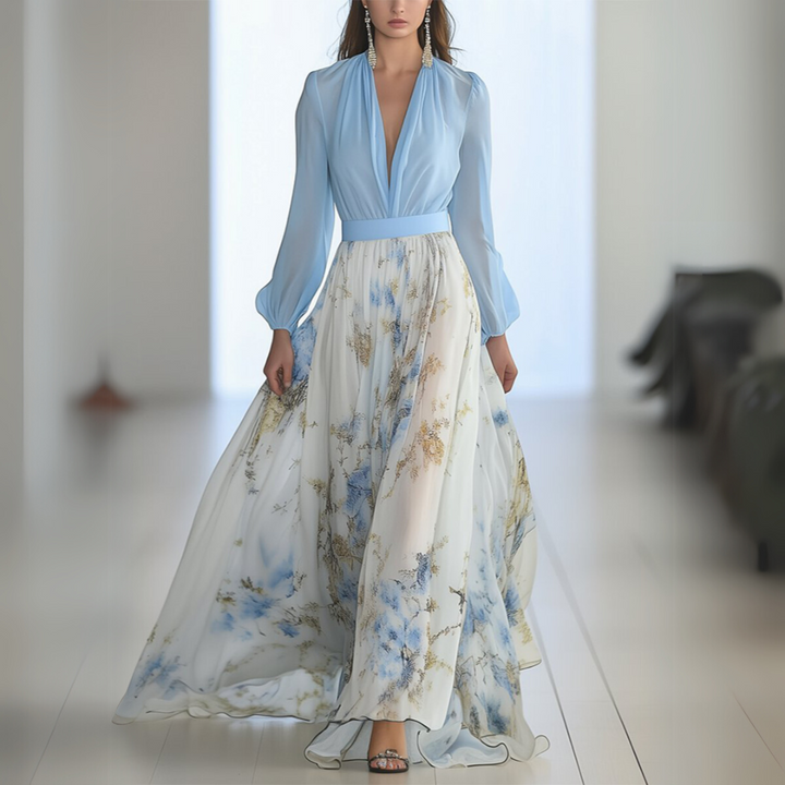 Elegante romantico abito lungo floreale per donna