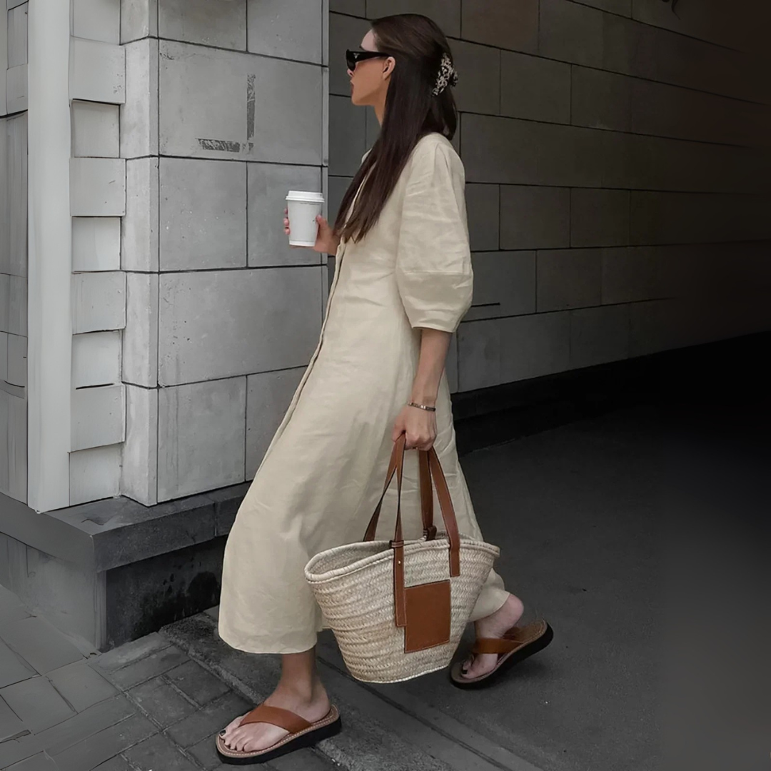 Damen V-Ausschnitt Midikleid mit Puffärmeln und Rückenausschnitt
