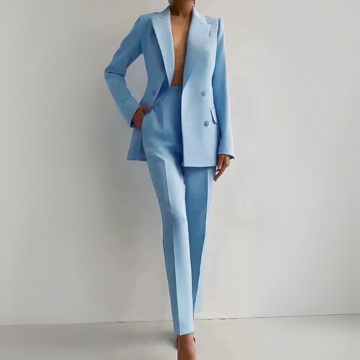 Damen-Zweiteiler mit doppelreihigem Blazer und gerader Hose