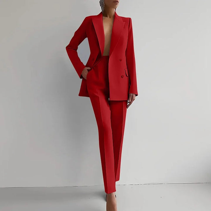 Damen-Zweiteiler mit doppelreihigem Blazer und gerader Hose