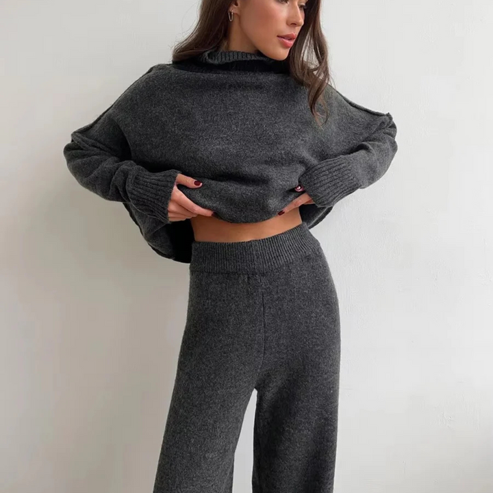 Damen Zweiteiliges Set mit Rollkragenoberteil und Weiter Hose