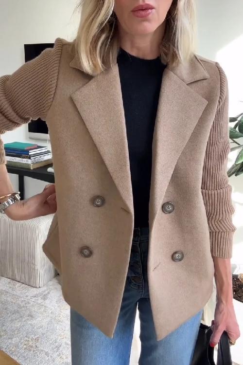 Damenblazer mit Rippstrickärmeln doppelreihig mit breitem Revers
