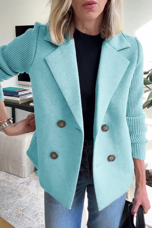 Damenblazer mit Rippstrickärmeln doppelreihig mit breitem Revers