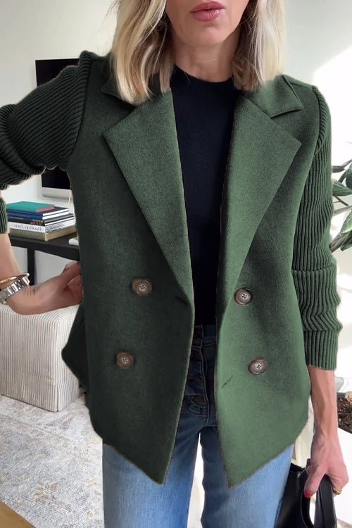 Damenblazer mit Rippstrickärmeln doppelreihig mit breitem Revers