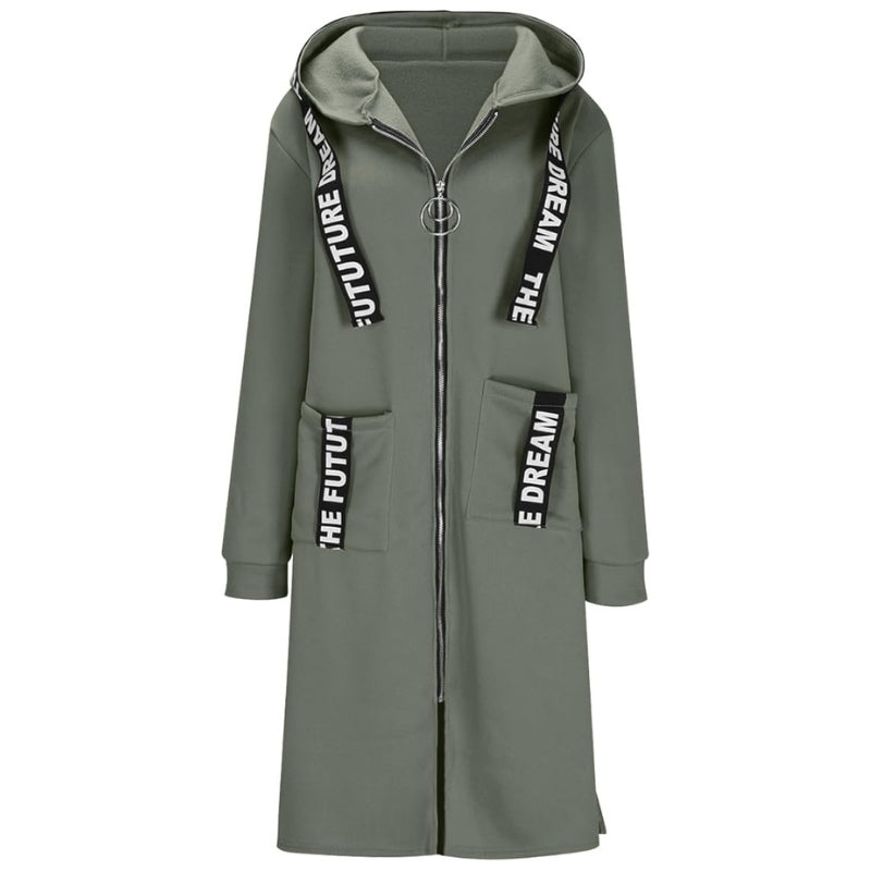 Damenjacke mit Kapuze Reißverschluss und aufgesetzten Taschen