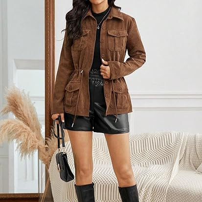 Damenjacke mit Knopfleiste und Tunnelzug sowie Brusttaschen