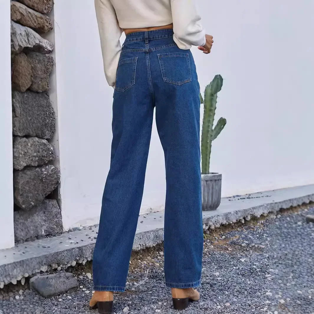 Damenjeans mit hohem Bund und geradem Bein