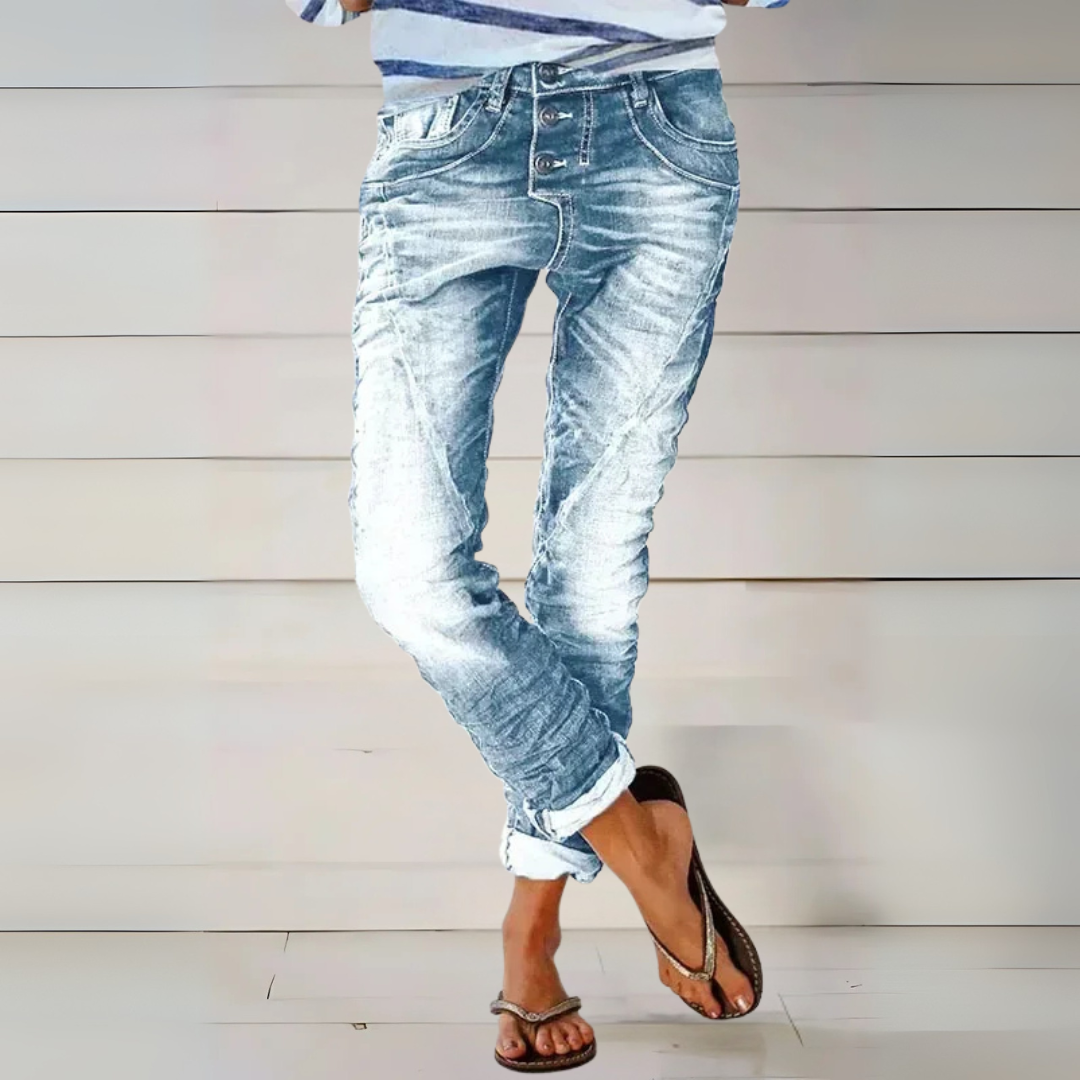 Damenjeans mit Verwaschener Waschung und Umgeschlagenen Säumen