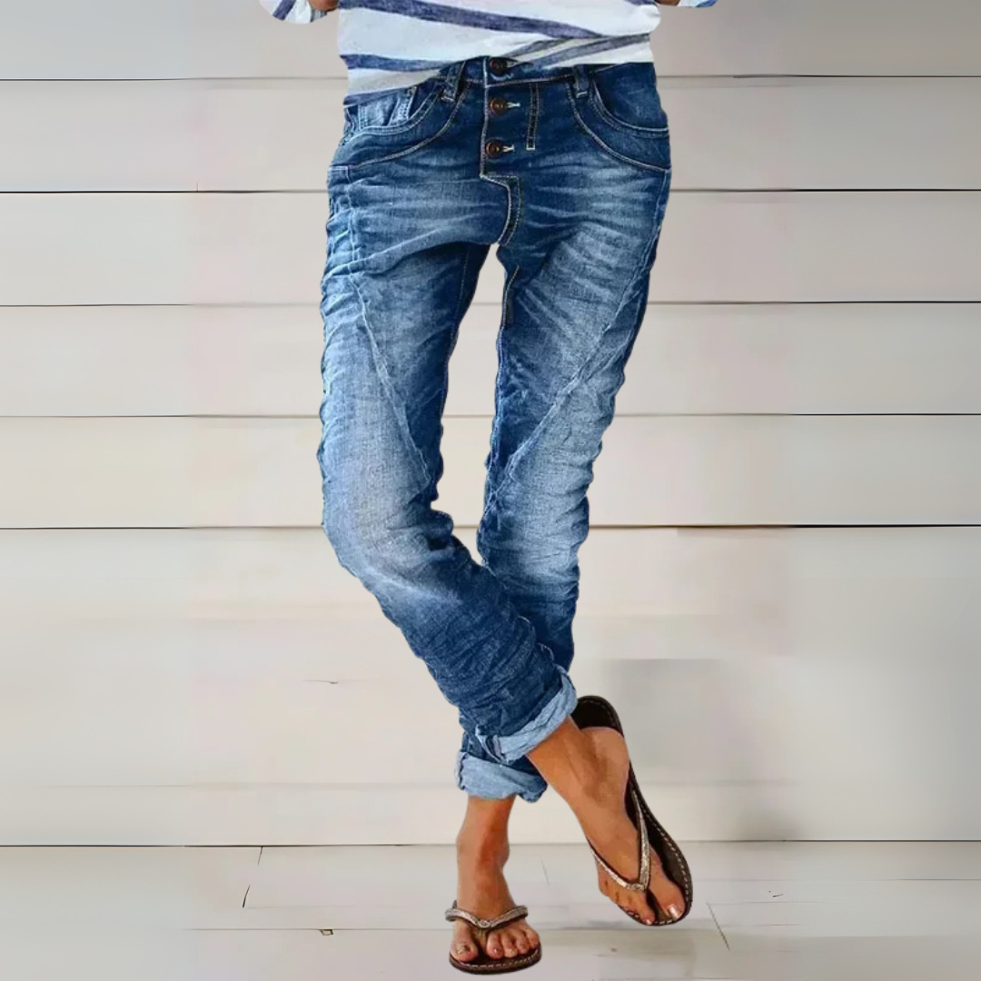 Damenjeans mit Verwaschener Waschung und Umgeschlagenen Säumen