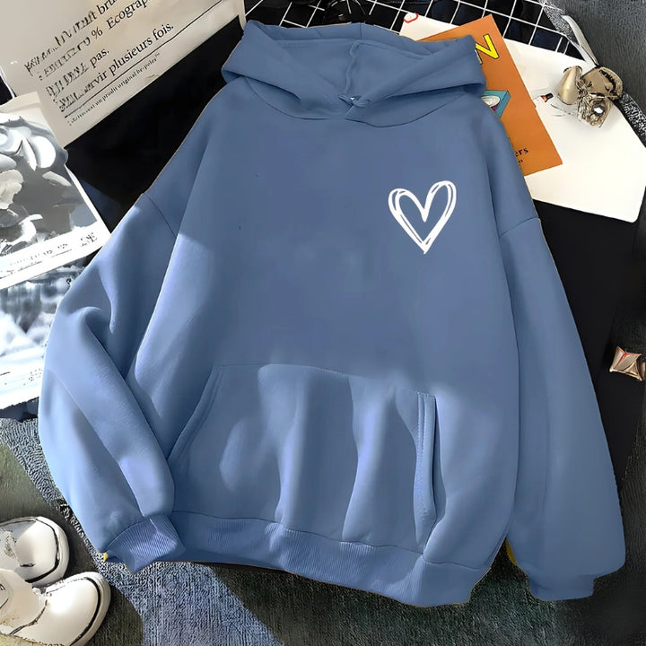 Damenkapuzenpullover mit Herz-Print und Kängurutasche
