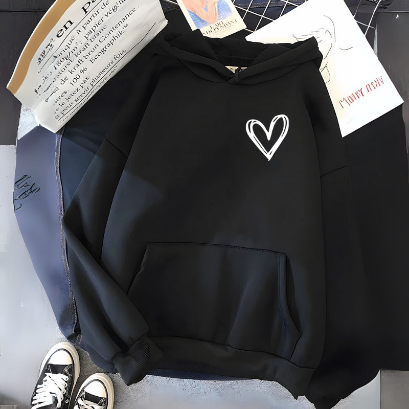 Damenkapuzenpullover mit Herz-Print und Kängurutasche