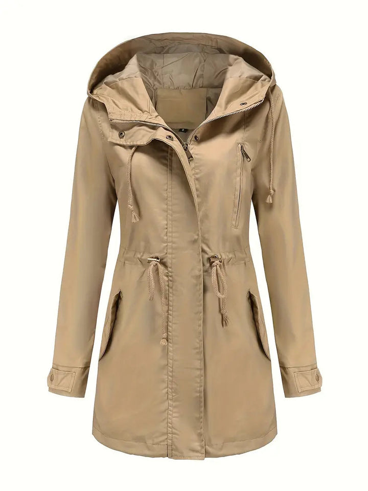 Damenparka mit Kapuze Taillenkordelzug und Frontreißverschluss