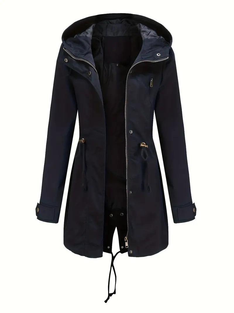Damenparka mit Kapuze Taillenkordelzug und Frontreißverschluss