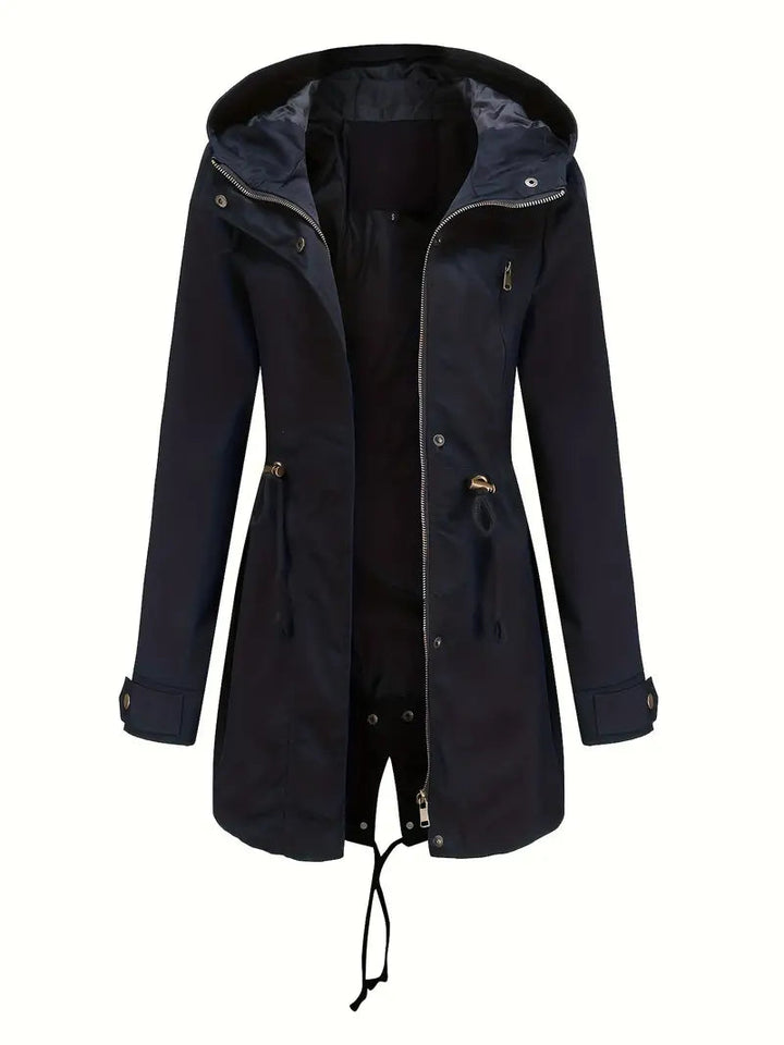Damenparka mit Kapuze Taillenkordelzug und Frontreißverschluss