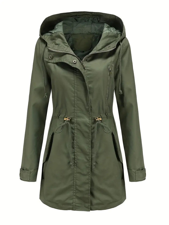 Damenparka mit Kapuze Taillenkordelzug und Frontreißverschluss
