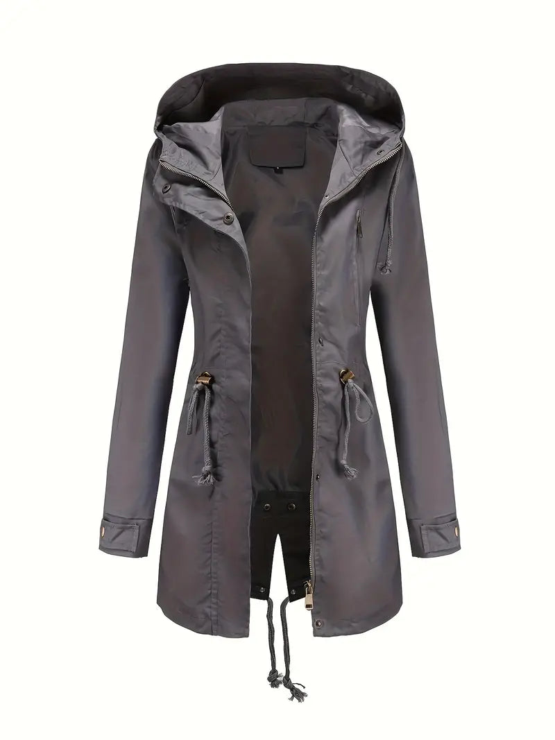 Damenparka mit Kapuze Taillenkordelzug und Frontreißverschluss