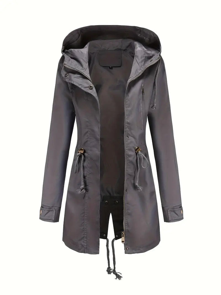 Damenparka mit Kapuze Taillenkordelzug und Frontreißverschluss